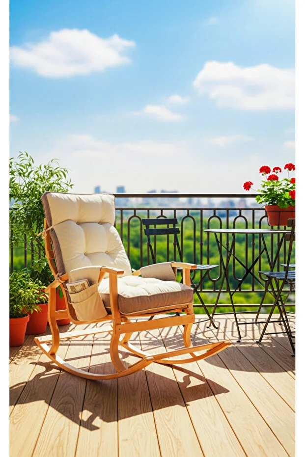 Ahşap Sallanır Koltuk Sallanan Sandalye TV Koltuğu Baba Koltuğu Çift Taraflı Minderli